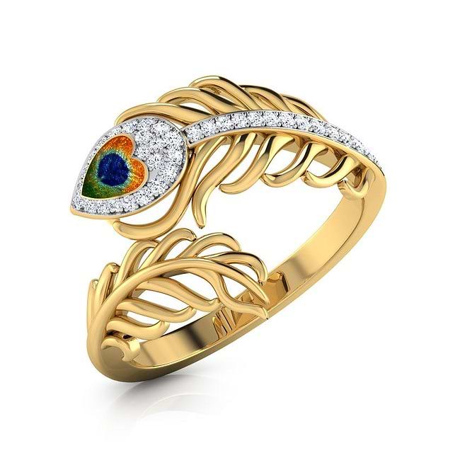 Buy Priyaasi Color Stone Studded Gold Peacock Ring online