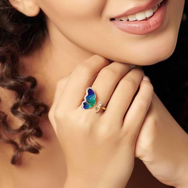 One wing blue butterfly hot sale ring