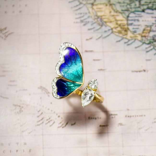 One wing blue sales butterfly ring