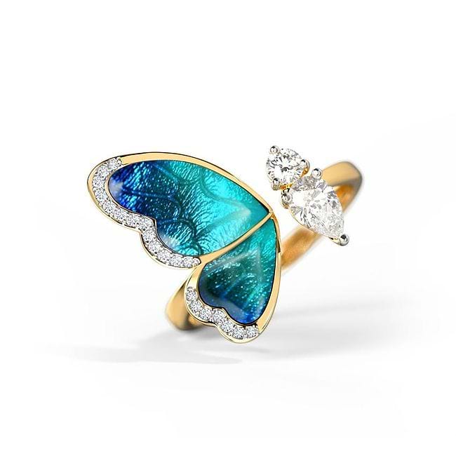 One wing deals blue butterfly ring