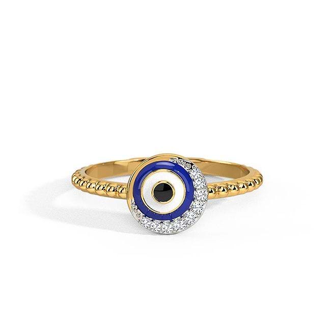 Diamond Frame Circle Evil Eye Ring | Evil Eye Diamond Jewellery