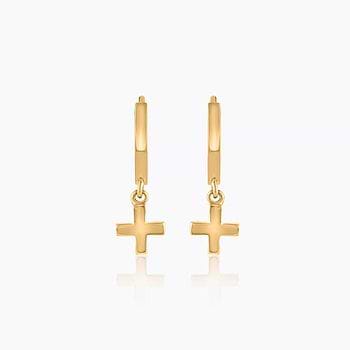 Divine Cross Gold Hoop Earrings