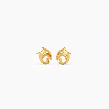 Swirly Whale 22KT Gold Stud Earrings