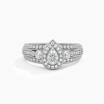 Pear Vintage Halo Solitaire Ring