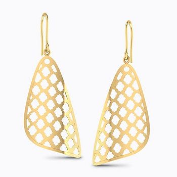 Latticed Triangular Gold Drop Earrings