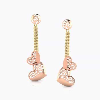 Couple Heart Gold Drop Earrings
