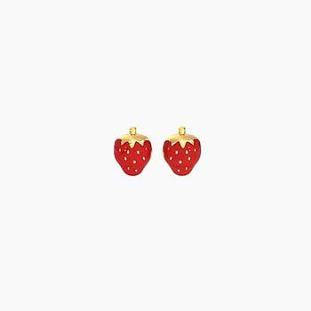 Pink Strawberry Kids' Stud Gold Earrings