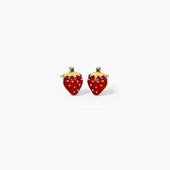 Pink Strawberry Kids' Stud Gold Earrings
