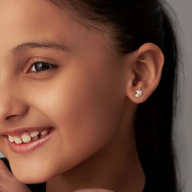 Mystical Unicorn Kids Gold Earrings