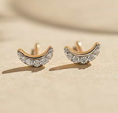 Crescent Diamond Stud Earrings